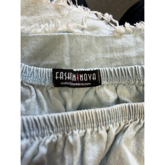 Fashion Nova 2XL Denim Fringe Off-the-Shoulder‎ Distressed Crop Top – Blue - Picture 10 of 10